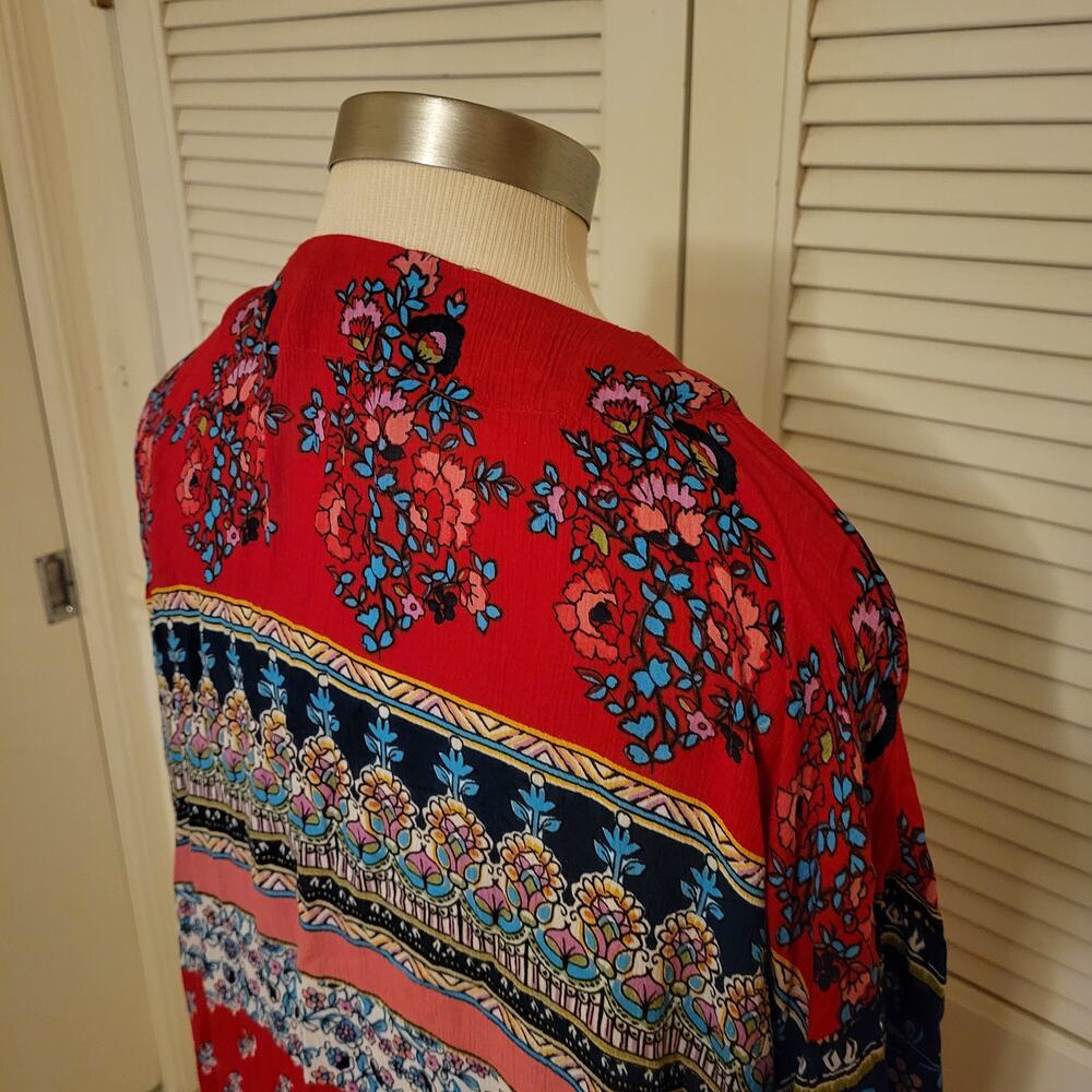 Boho 2000s Patrons of Peace Rayon Cardigan Floral Border Size S Flowy Sleeve - Picture 5 of 8